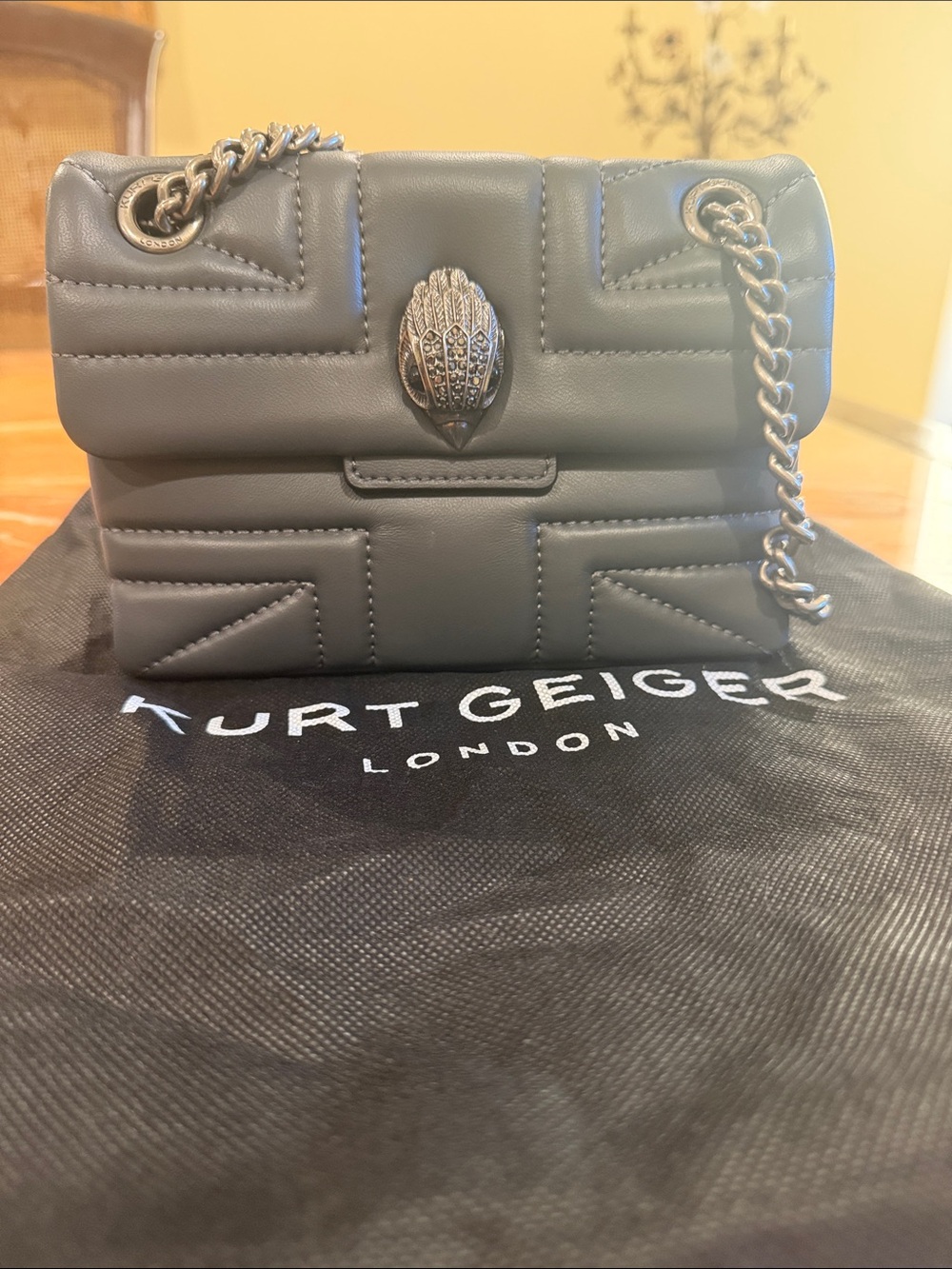 Kurt Geiger Gray Quilted Leather Mini Shoulder Bag with Claw Motif
